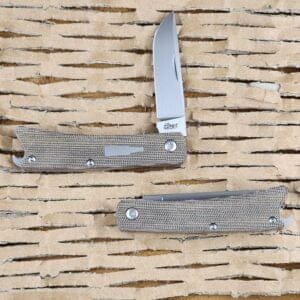 Esnyx Beer Buster Jr. Slip Joint with Green Micarta over Red G10 Inlay in M390 knives for sale