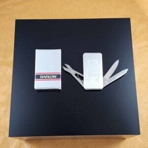 Vintage Stainless Steel CAT advertising money clip with knife, file, and scissors knives for sale