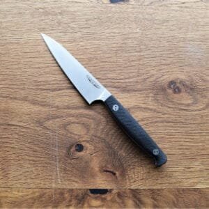 Bradford Paring Knife in 3D Microtextured Black G-10 and AEB-L Steel with Leather Sheath