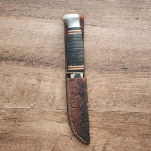 Ka-Bar Knives USA Vintage 1235 Fixed Blade Knife in Stacked Leather knives for sale
