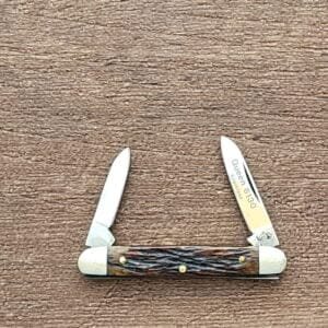 Queen #6130 2 Blade Tiny Pen Knife Brown Jigged Bone knives for sale
