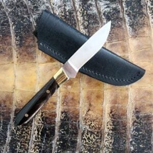 Jed Darby Custom  6" Sheath Knife with Brass Pins and Bolsters.  Please note cracked scales seen on pictures. knives for sale
