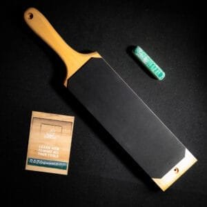 LS1P1 - Dual-Sided Leather Paddle
 Strop with P1 Polishing Compound knives for sale