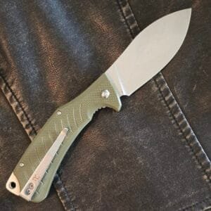 REVO Ness Liner Lock OD Green G10 with Lanyard Hole and Pocket Clip, Flipper (used)