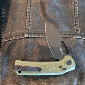 Reate PL-XE Folding Knife Green Micarta Handle Nitro-V Plain Edge Black PVD Finish