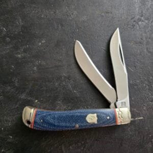 Rough Ryder Bow Trapper Folding Knife Denim Micarta Handle 440A RR2351